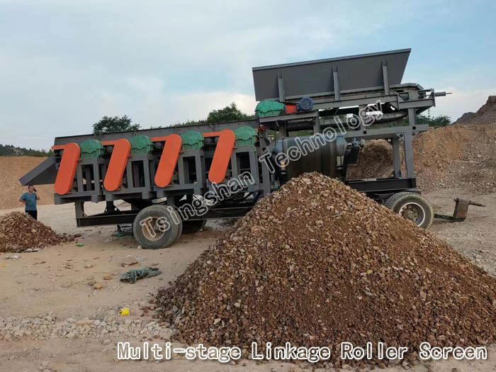 Mobile multi-stage linkage roller screen